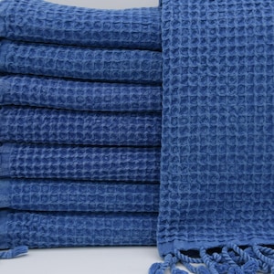 Organic Cotton Waffle Weave Turkish Towel Set: Navy Peshtemal