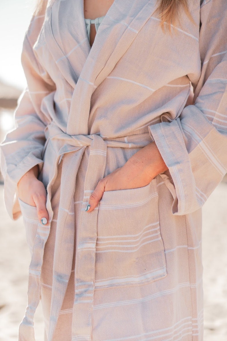 Beige Turkish towel cotton robe