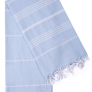 Light Blue Turkish Towel: Organic Cotton Peshtemal Beach Towel
