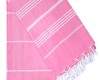 Pink Turkish Towel: Organic Cotton Peshtemal, Beach & Bath