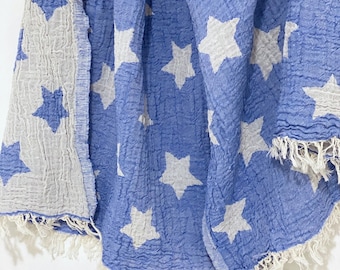 Toalla de playa de algodón turco: estampado de estrellas, peshtemal de secado rápido, para baño o playa.