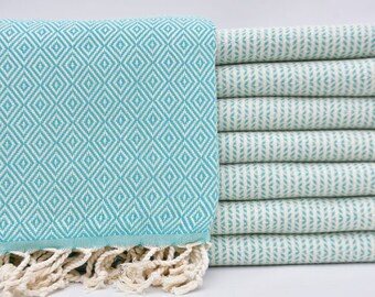 Turquoise Diamond Turkish Towel: Organic Cotton Peshtemal (40"x70")