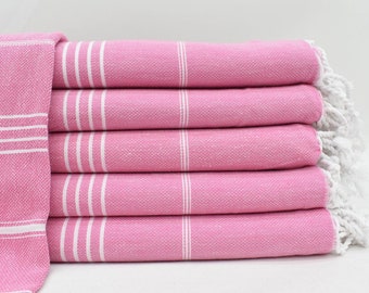 Pink Turkish Towel, Organic Cotton Towel, Bridesmaids Gift,  Peshtemal, Travel Towel, Beach Towel, Bath Towel, Employee Gifts, Bulk Towel