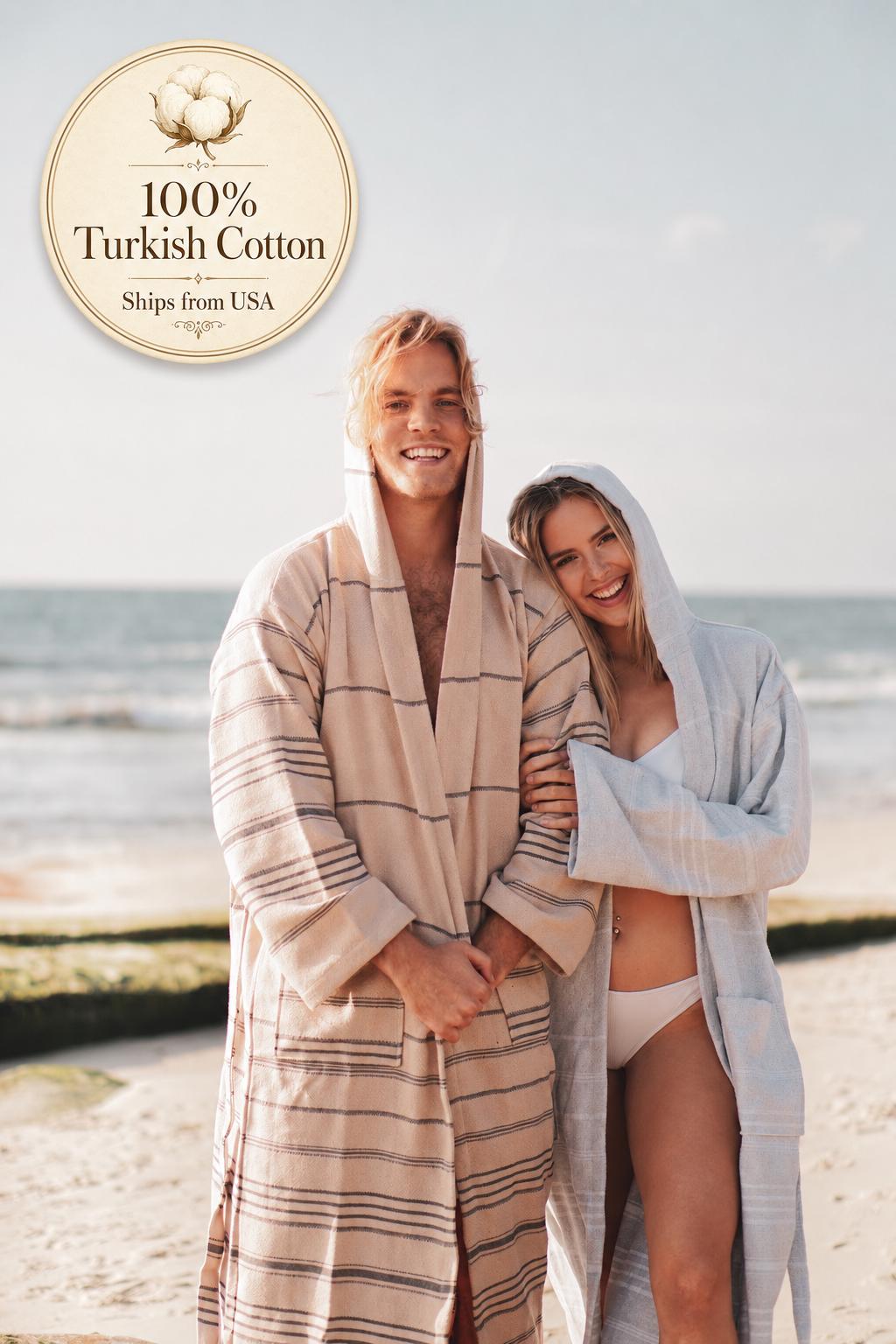 Father's Day Gift Turkish Cotton Bathrobe: Unisex Beach Spa Robe, Gift for Him, Couples Robe