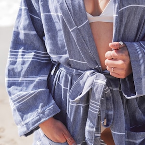 Navy Turkish towel cotton robe