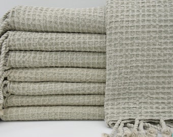Organic Cotton Waffle Turkish Hand Towel: Beige Bathroom Towel, Housewarming Gift