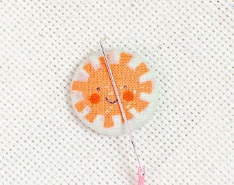Fabric Needle Minder - Needle Keeper - Smiling Sun - Magnetic Pin Holder - Embroidery - Cross Stitch - Quilting - Sewing