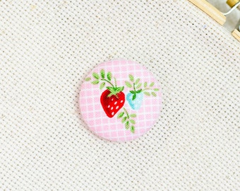 Magnetic Needle Minder - Fabric Needle Keeper - Strawberry Pin Holder - Embroidery - Cross Stitch - Quilting - Pink Sewing Magnet