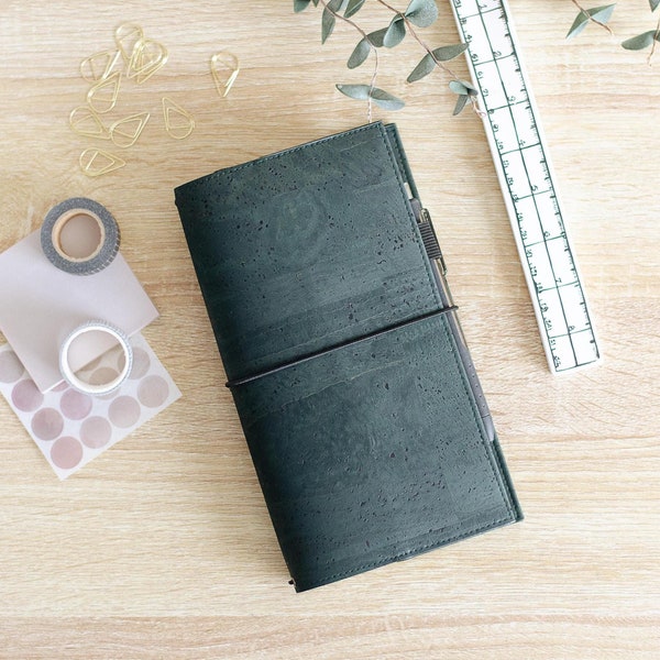 Forest Green Vegan Cork Leather Journal Cover – Hobonichi Weeks, Traveler's Notebook Case