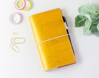 Yellow Traveler's Notebook Cover - Vegan Leather Journal Sleeve - Minimalist TN Case - Hobonichi Cover - Bananas