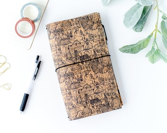 Modern TN Cover - Cork Journal Sleeve - Minimalist Traveler's Notebook Case - Sleek Hobonichi Pocket Book - Midori