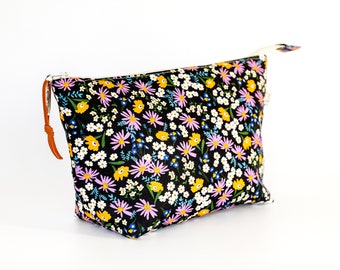 Waterproof Make Up Bag - Floral Cosmetic Pouch - Zippered Toiletry Bag - Washable Make Up Case - Gift for Her