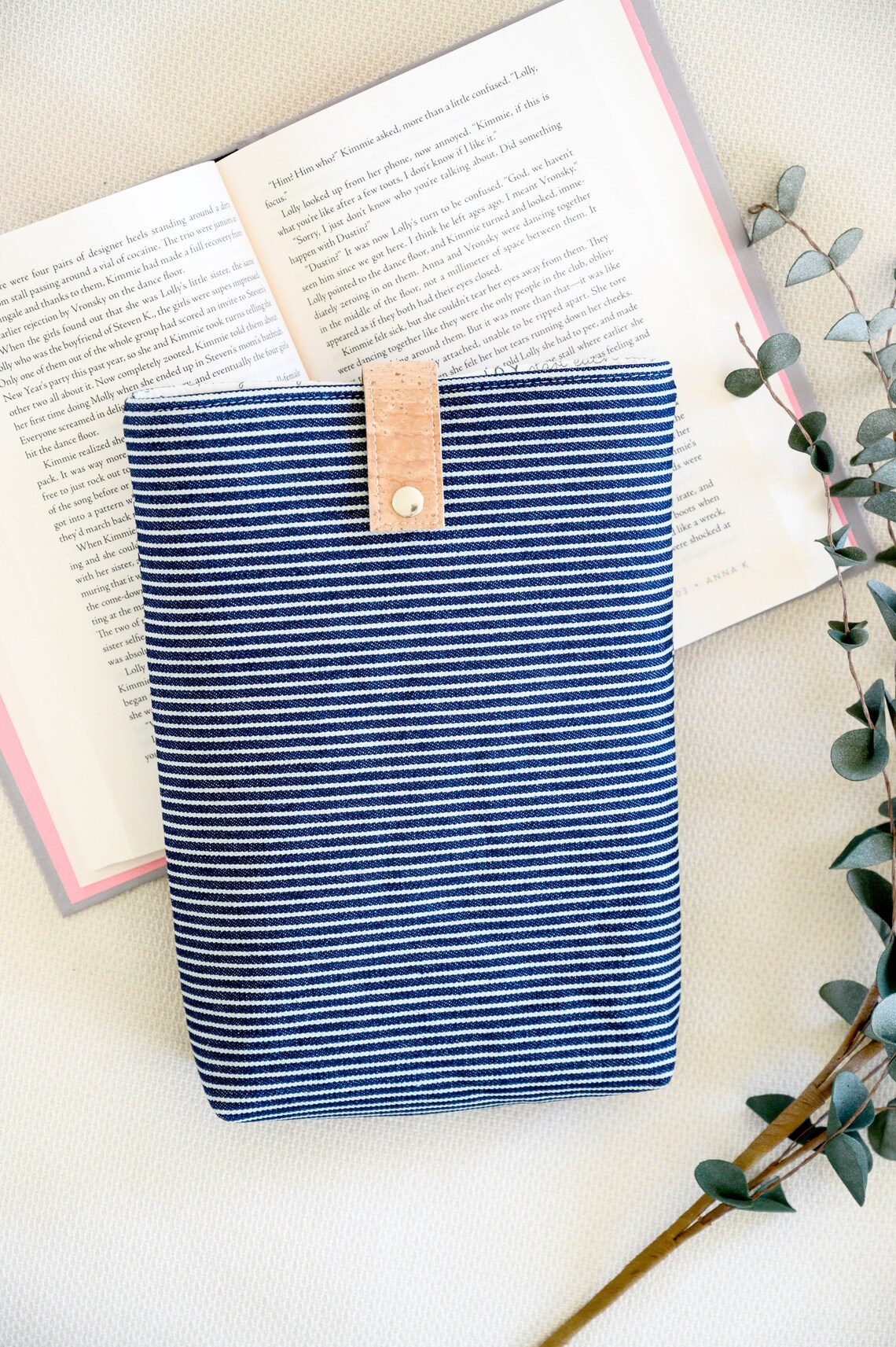 Striped Protective Book Cover Padded Book Sleeve Denim Etsy