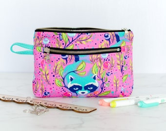 Double Zip Pouch -  Washable Cosmetic Bag - Raccoon Pencil Case - Jellyfish Travel Sack - Orange Pen Holder - Cute Stationary Bag