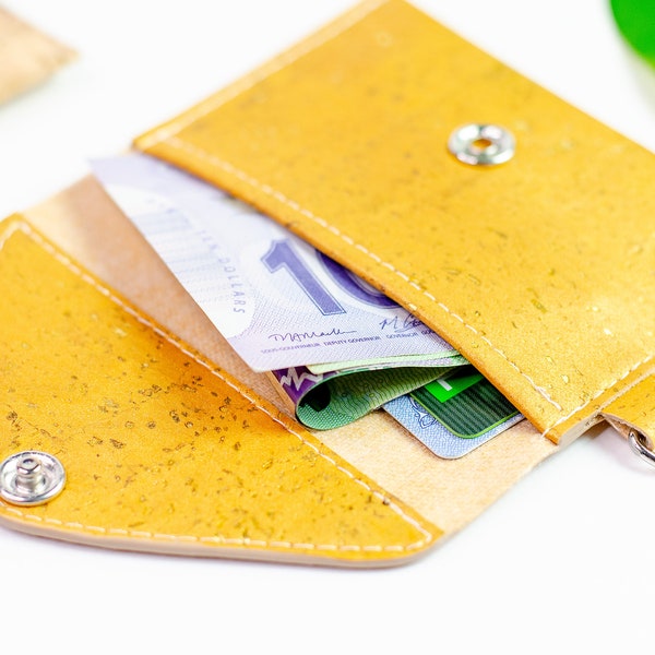 Small Card Wallet - Contact Card Holder - Cork Business Card Case - Mini Card Purse - Vegan Leather