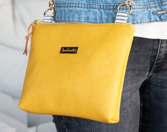 Yellow Crossbody Purse - Small Vegan Leather Bag - Cell Phone Satchel - Simple Modern Bag - Gift for Her
