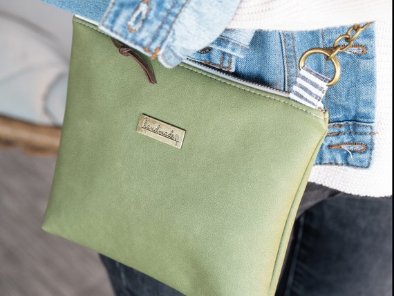 Small Crossbody Purse - Olive Green Vegan Leather Bag - Cell Phone Satchel - Simple Modern Bag - Gift for Her