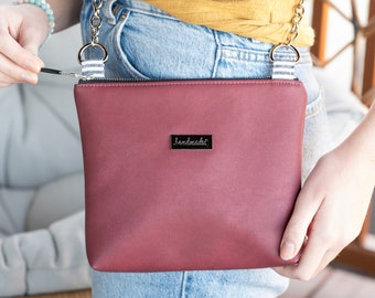 Small Crossbody Purse - Burgundy Vegan Leather Shoulder Bag - Cell Phone Satchel - Simple Modern Bag - Gift for Her
