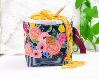 Drawstring Project Bag - Knitting Pouch - Canvas Yarn Bowl - Gift for Knitter - Crochet Storage - Rifle Paper Co