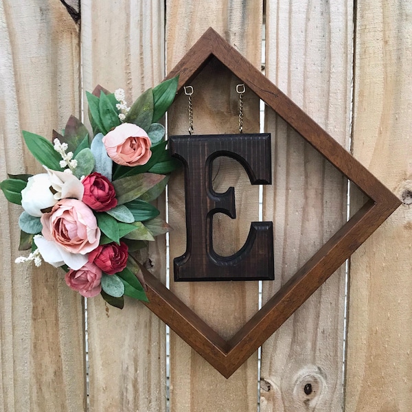 Floral picture frame | Wall hanging | wreath | blush | everyday | monogram | initial | farmhouse | wedding gift | home decor | summer