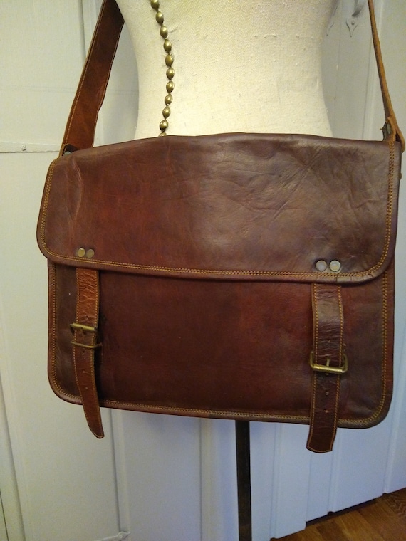 1970's all leather brass studded crossbody satchel