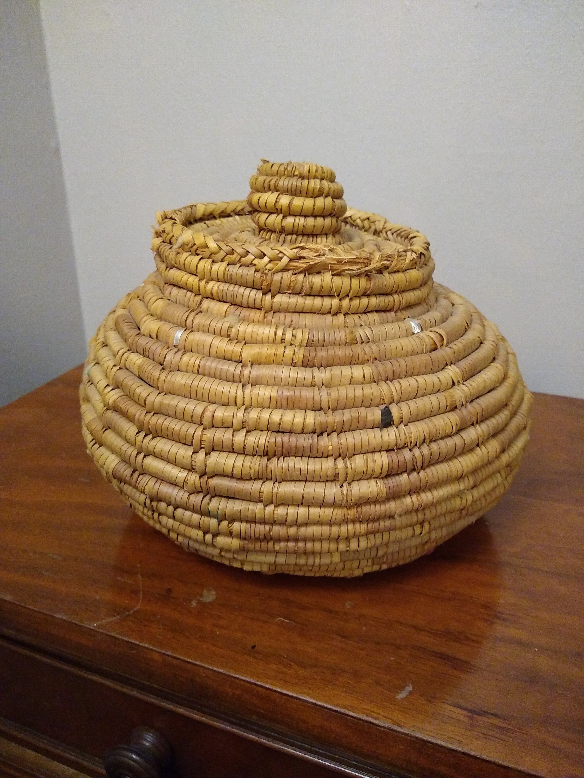 Yupik Inuit Eskimo coil basket with inset lid / Vintage native Etsy