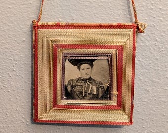 Victorian String art frame tramp art picture