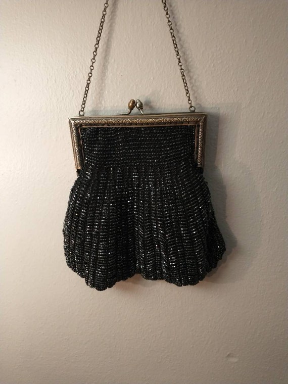 Edwardian Jet beaded purse/ Antique black beaded p