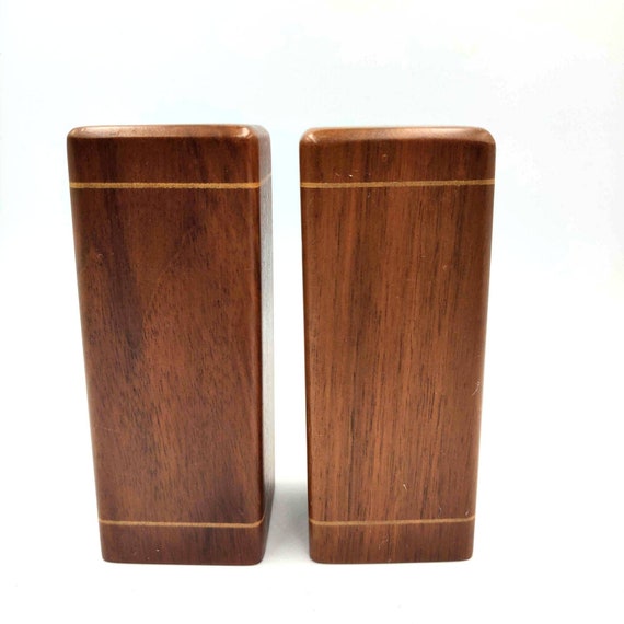 Vintage MCM Teak Wood S and P Salt /& Pepper Shakers with Plastic Stoppers