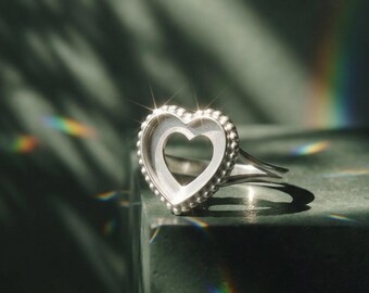 Heart Bezel Ring Setting 925 Sterling Silver Hollow Blank Resin Keepsake Jewelry, Breastmilk Ashes DIY Rings, Memorial Jewelry