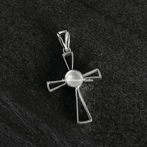 Sterling Silver Cross Pendant: Round Bezel for Resin, Opal, Ashes