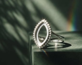 Marquise Bezel Ring Setting 925 Sterling Silver Hollow Blank Ring for Resin Cabochon Keepsake Jewelry Breastmilk Ashes DIY Ring