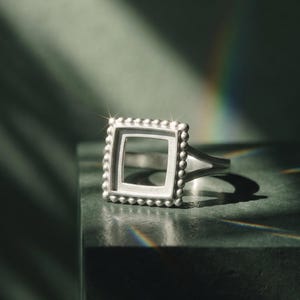 Square Bezel Ring, Setting 925 Sterling Silver Blank Rings, for Cabochon Resin Jewelry, Geometric Keepsake DIY Jewellery