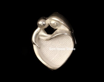 Solid 925 Sterling Silver 9x9mm Heart Shape Blank Bezel Mother Baby Pendant, Good for Resin & Ashes Work, Keepsake Breastmilk DIY Design