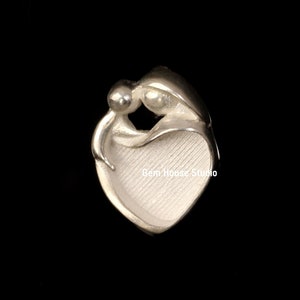 925 Sterling Silver 9x9mm Heart Shape Blank Bezel Mother Baby Pendant, Good for Resin & Ashes Work, Keepsake Breastmilk DIY Unique Design