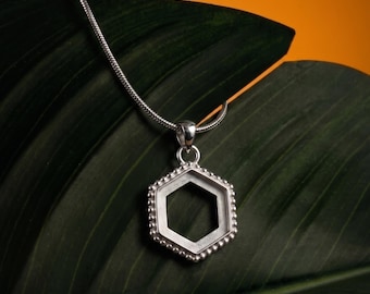 925 Sterling Silver Hexagon Bezel Pendant, Resin Cabochon Setting, Keepsake Jewelry