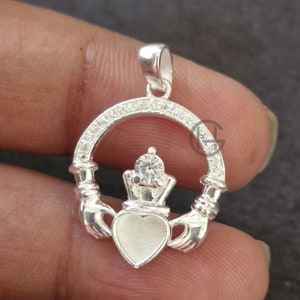 925 Sterling Silver-Iris Celtic Claddagh Pendant-Good for Resin & Ashes Work-Heart 5mm Blank Bezel Setting Charm-Breastmilk-Keepsake DIY