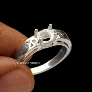 Anello in argento sterling 925 rotondo da 6 mm con motivo pre-intagliato, ideale per incastonatura di zirconi e pietre, anello di fidanzamento, regalo per lei