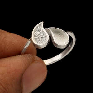 925 Sterling Silver Double Leaf Shape Design Blank Bezel Ring With Cz Setting, Blank Cup Good for Resin & Ashes Work Breastmilk/Keepsake DIY