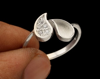 925 Sterling Silber Doppel Blatt Form Design Blank Lünette Ring mit Cz-Einstellung, Blank Cup gut für Harz & Asche Arbeit Muttermilch / Andenken DIY