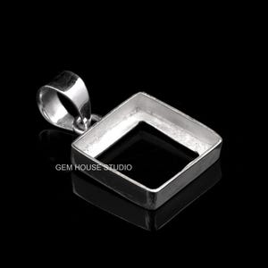 925 sterlingsilver med fyrkantig bezel-infattning | Gör-det-själv-hängeämne för harts-, ädelstens- eller bröstmjölksmycken | Koppberlock med fyrkantig bezel