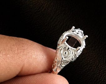 925 Sterling Silver 8x6mm Oval Blank Prong Ring Setting, Handmade Ring, 4 Prongs Ring Setting, Filigree Ring Setting, Semi Mount Ring