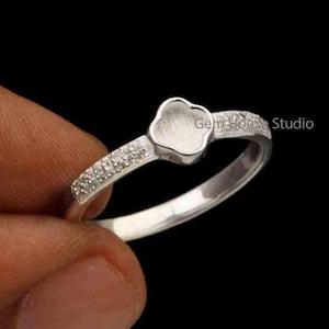925 Sterling Solid Silver Ring, 5mm Clover Blank Bezel With CZ Setted On Band Ring, Good for Resin & Ashes Work, Breastmilk/Keepsake DIY