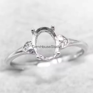 Solid 925 Sterling Silver 8x6mm Blank Oval Bezel Prong Ring With CZ Setting For Gemstone Work, Designer Ring Jewelry DIY, Gift For Her,