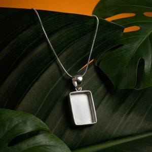 925 Sterling Silver Rectangle Bezel Blank Cup Pendant, Good for Pour Crushed Opal Resin & Ashes Work Keepsake/Breastmilk Crafts Good For DIY