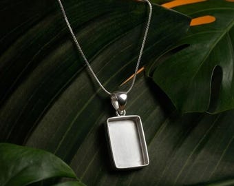 925 Sterling Silver Rectangle Bezel Blank Cup Pendant, Good for Pour Crushed Opal Resin & Ashes Work Keepsake/Breastmilk Crafts Good For DIY