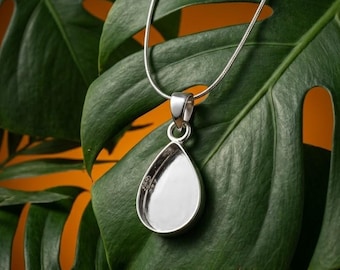 925 Sterling Silver Pear Blank Bezel Setted cup Pendant setting, Good for Resin & Ashes Work, Breastmilk/Keepsake DIY Jewelry Crafts