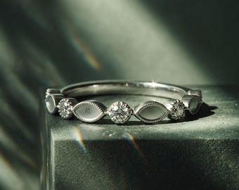 925 Sterling Silver Ring, 2x4mm Marquise Blank Bezel with CZ Setted Half Eternity Band Ring, Resin & Ashes Work, Keepsake Breastmilk DIY
