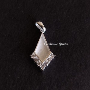 Kite Shape 6x12mm Blank Bezel with Zircon Setted, 925 Sterling Silver Pendant, Good for Resin & Ashes Work, Breastmilk DIY, Keepsake Jewelry