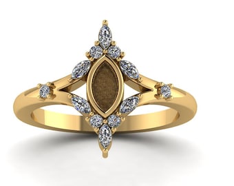 3x6mm Marquise Bezel Ring Blank, Vintage Accent Stone Ring Setting, Gold Marquise Cup Ring, Resin Keepsake Breastmilk DNA Ring Setting